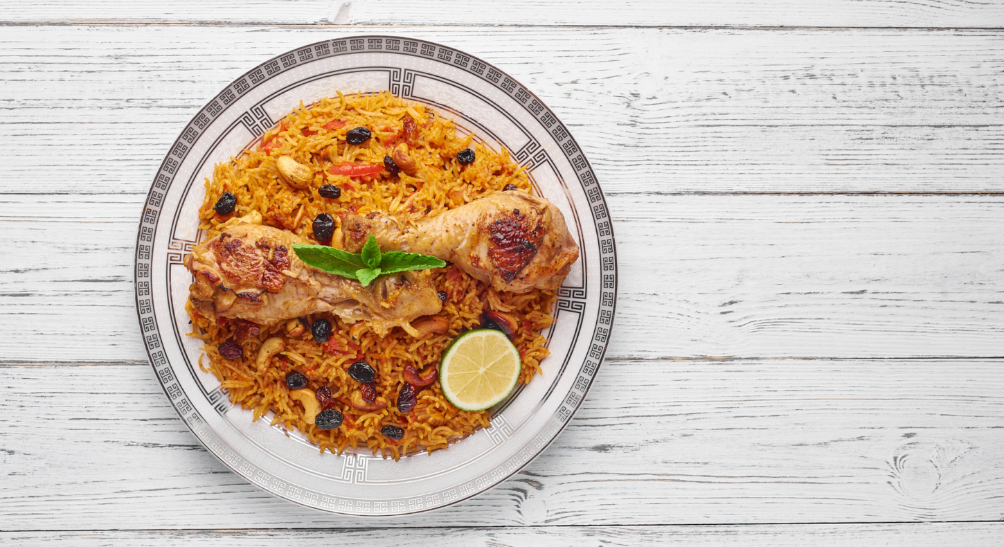 City’s Master Chef chicken Kabsa on a white background made with the best Kabsa masala mix.