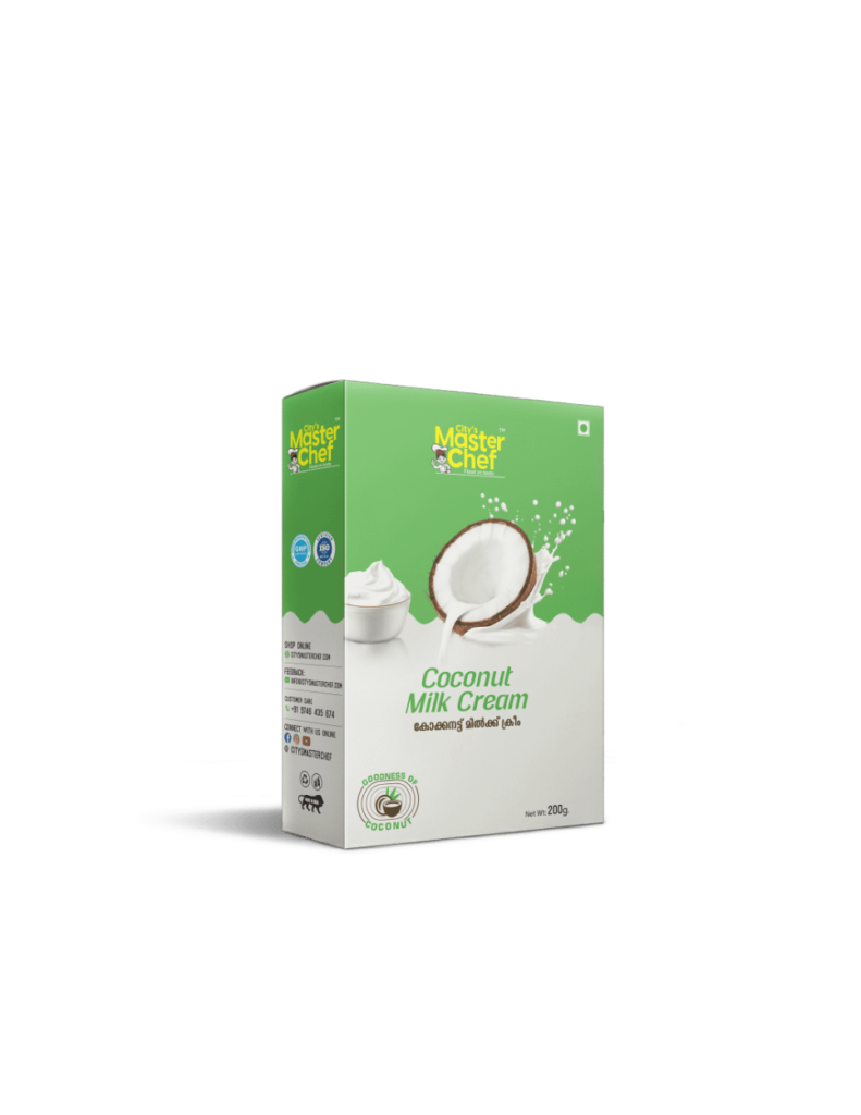 City’s Master Chef Coconut Milk Cream pack with fresh coconut splash, premium cooking cream for curries, desserts, and gravies.